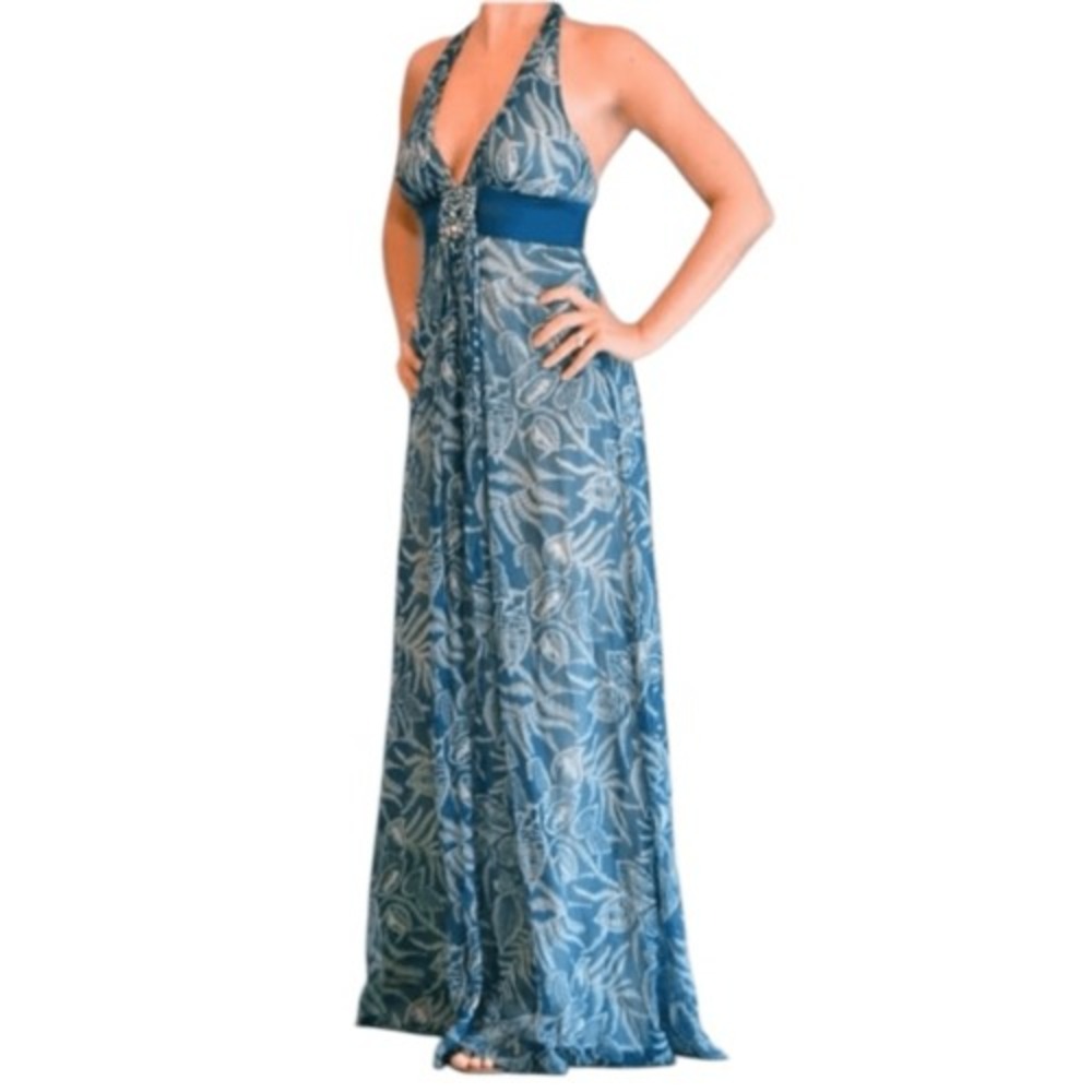 BCBGMaxAzria Blue Floral Maxi Dress